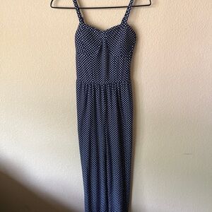 No Boundaries Navy Blue Polka Dot Maxi Jumpsuit
